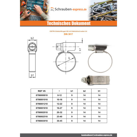 1 x Schlauchschelle Edelstahl W5 Durchmesser 20 für 32 Bandbreite 12