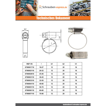 1 x Schlauchschelle Edelstahl W5 Durchmesser 20 für 32 Bandbreite 12
