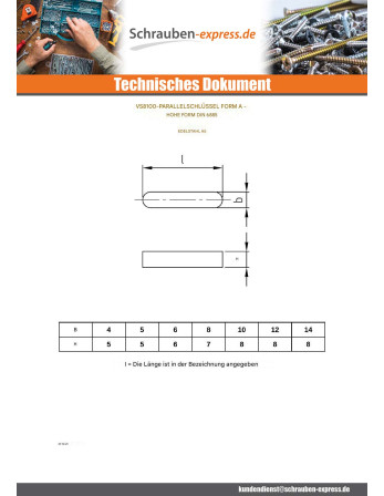 1 x Passfeder Edelstahl A5 6x6 Länge 28