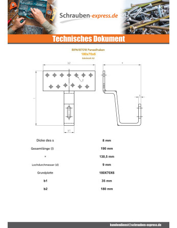 1 x Haken ZEICHEN SOLAR 180x70x6 Edelstahl A2