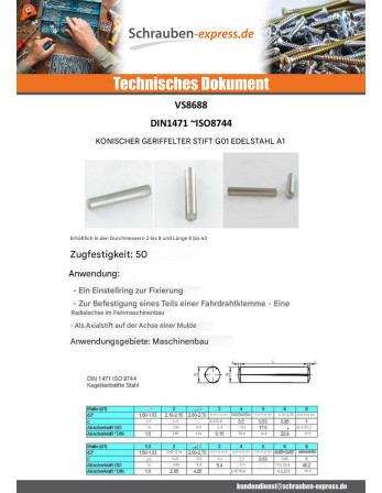 1 x Splint Kegelförmig DÜRFEN Edelstahl A1 G01...