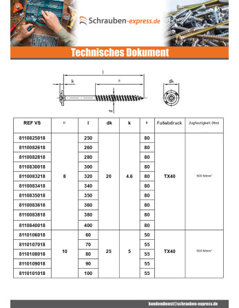 1 x Spanplattenschrauben Edelstahl A2 8X260 Mit...