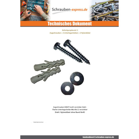 1 x KIT 2 Schlüsselschrauben 6x40 MIT2 Scheiben/Unterlegscheibe Und 2 Dübel