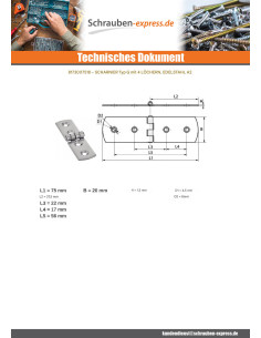 Scharnier Type G 4 Loch Edelstahl A2 75x20 2