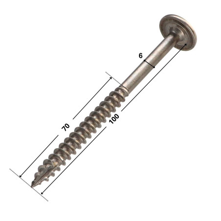 1 x Spanplattenschrauben Edelstahl A2 6x100 Mit Gewinde 70 T25 Kopf-Durchmesser 15