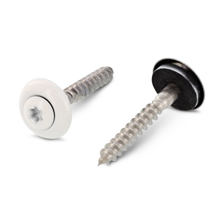 1 x Holzschrauben Flacher Senkkopf T20 Edelstahl A2 RAL9010 reinweiß 4,5 x 60 Scheibe mit EPDM Neopren-Dichtung