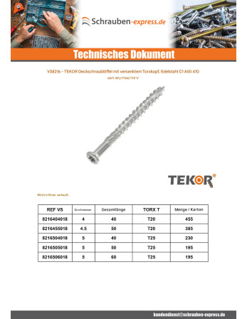 1 x Eimer mit 195 Terrassenschrauben TEKOR 5x50...