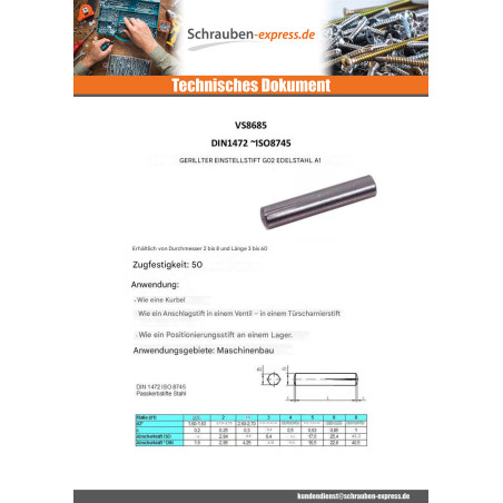 1 x Kerbstift G02 Edelstahl A1 2x12