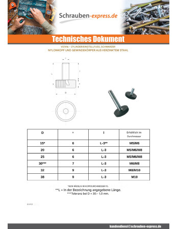 1 x Verstellbarer Nivellierfuß M6X40...
