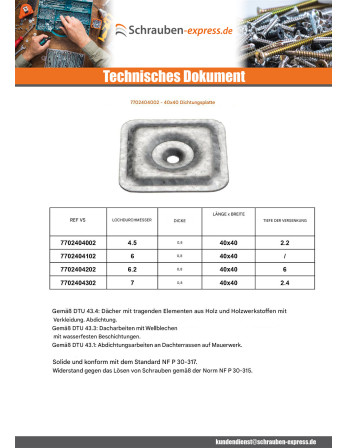 1 x Dichtplatte 40x40 Loch 4,5 Hohe...