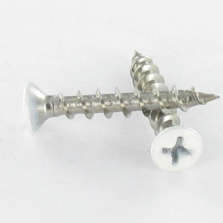 1 x Schraube für Kunststoff Edelstahl A2 Flacher Senkkopf Phillips 4,2 x 25 Weißer Lack RAL9010 reinweiß