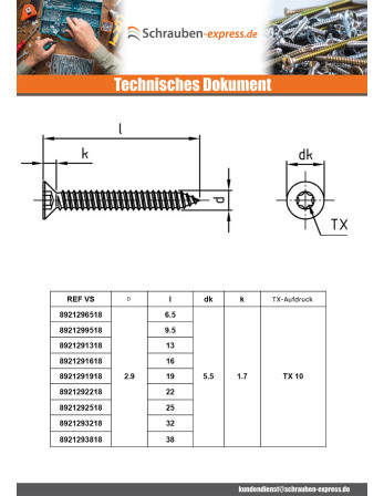 1 x Blechschraube Senkkopfschraube 6,3 x 100...