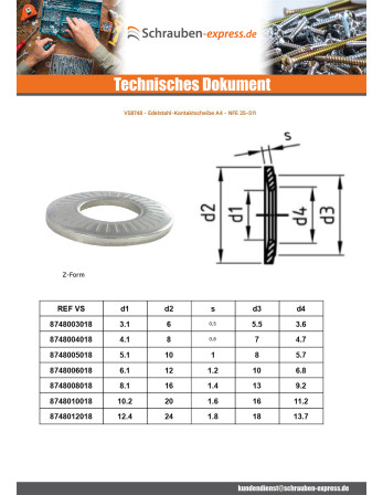 1 x Kontaktscheiben Edelstahl A4 M8x18x1,4 M