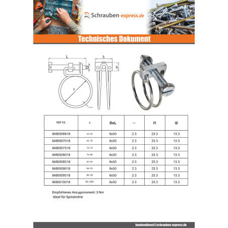 1 x Schlauchschelle mit Doppeldraht Durchmesser 20 für 24 Edelstahl W4