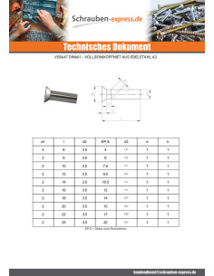 Vollniet Senkkopfschraube Edelstahl A2 2x6 2