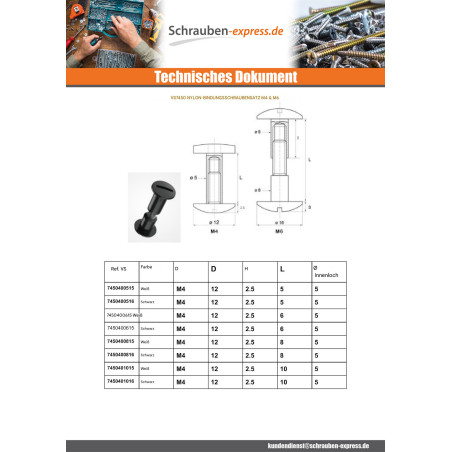 1 x Klemmschraube M6X55 Durchmesser Tube 8 schwarzes Nylon 2 stück Männlich weiblich