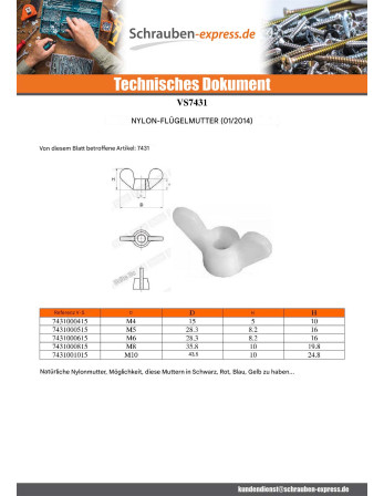 1 x Flügelmutter natürlich nylon M4