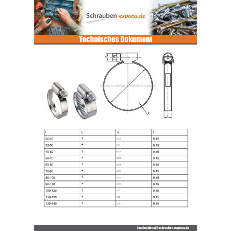 1 x Schlauchschelle Edelstahl W4 Durchmesser 20 für 32 Bandbreite 9 Schraube Verzinkt