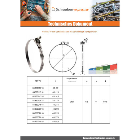 1 x Schlauchschelle mit kippbarem Kopf unperforiertes Band mit Durchmesser 40 für 90 Edelstahl W2