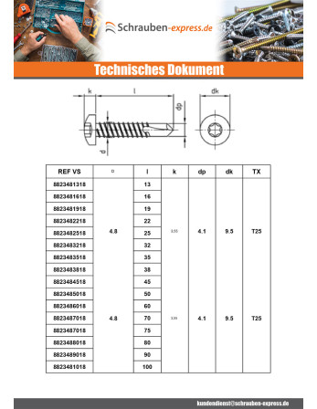 1 x Selbstbohrende Schrauben Zylindrischer...