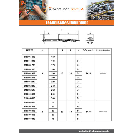1 x Spanplattenschrauben Edelstahl A2 4x80 Mit Gewinde 48 T20 Kopf-Durchmesser 12
