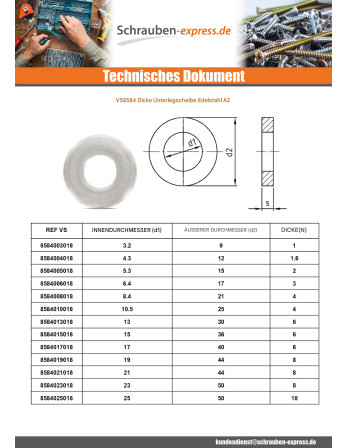 1 x Scheibe Dick 23x50x8 Edelstahl A2