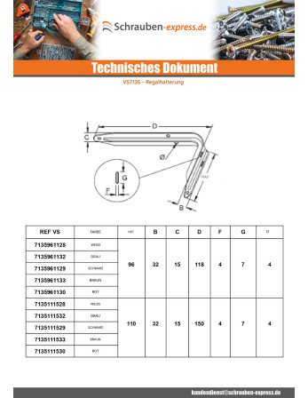 1 x Regalhalterung 96x118 Rot