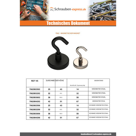 1 x Haken magnetisch Durchmesser 36 Verzinkt