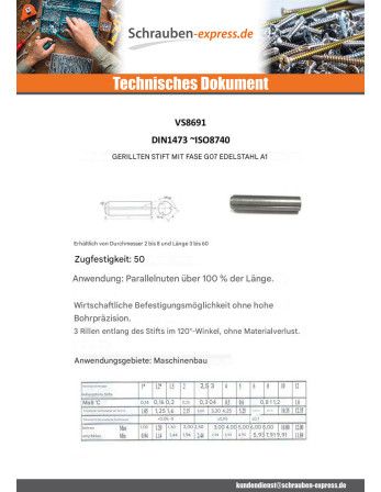 1 x Zylindrischer Kerbstift mit Fase G07...