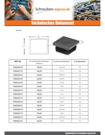 1 x Abdeckung für Vierkantrohr 140x140...