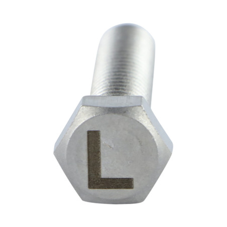 1 x Metallschrauben Sechskantkopf 8x35 Edelstahl A4 mit Buchstabengravur "L"