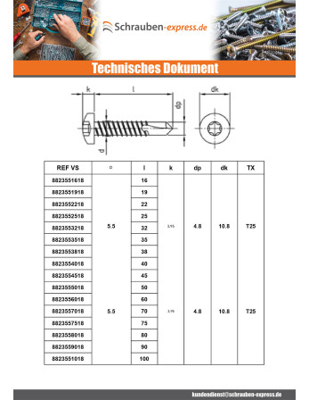 1 x Selbstbohrende Schrauben Zylindrischer...