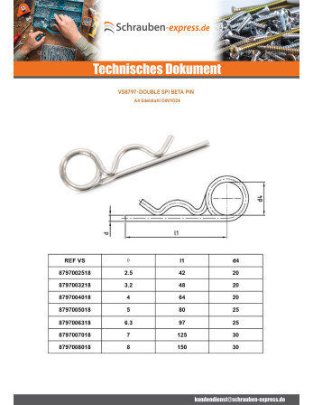 1 x Splint Federstecker Doppelt TURM Für Loch 8...