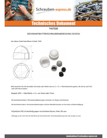 1 x Abdeckkappe für Muttern oder Schraubenkopf...