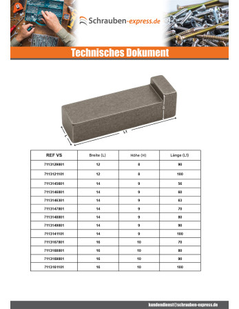 1 x Keil mit Absatz Rohstahl 14x9 Länge 63