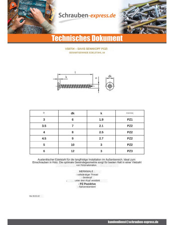 1 x Spanplattenschrauben Senkkopfschraube Pozi...