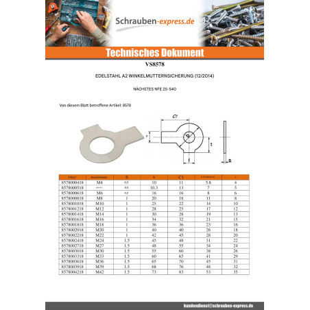1 x Sicherung D Muttern Halterungen Von Durchmesser M14 Edelstahl A2