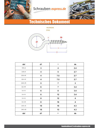 1 x Ringschraube Holz 1,92 x 6 Auge 3 Verzinkt
