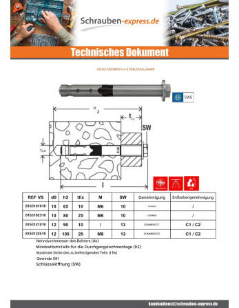 1 x Dübel Edelstahl Fischer FH II 25.12. S R