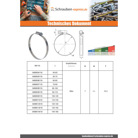 1 x Schlauchschelle versetzter Kopf unperforiertes Band mit 9 Durchmesser 12 für 18 Edelstahl W4