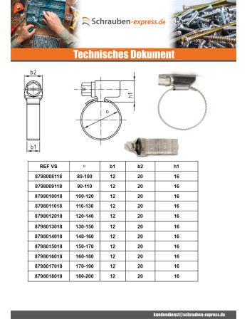 1 x Schlauchschelle Edelstahl W5 Durchmesser 25...