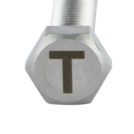 1 x Metallschrauben Sechskantkopf 8x35 Edelstahl A4 mit Buchstabengravur "T"