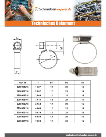 1 x Schlauchschelle Edelstahl W5 Durchmesser 50...