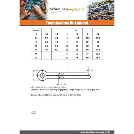 1 x Splint Gespalten Verzinkt 5x50