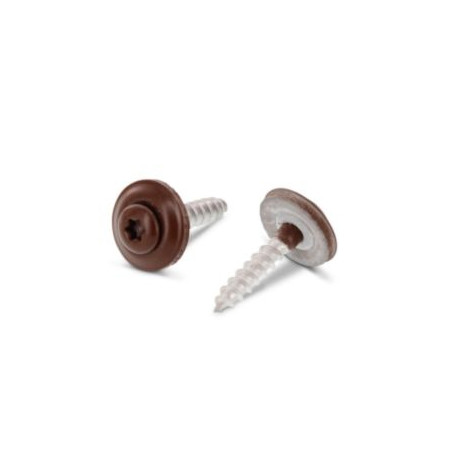 1 x Holzschrauben Flacher Senkkopf T20 Edelstahl A2 RAL8011 4,5 x 25 Scheibe mit EPDM Neopren-Dichtung