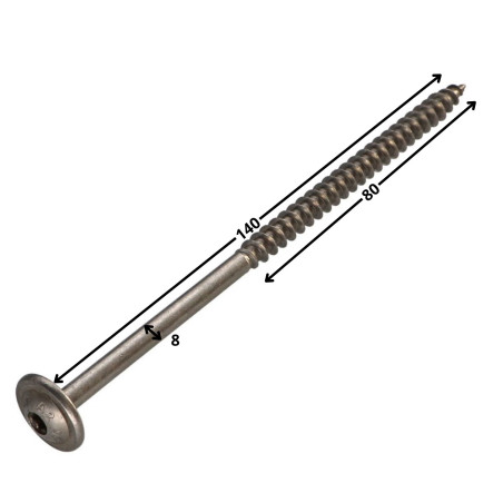 1 x Spanplattenschrauben Edelstahl A2 8x140 Mit Gewinde 80 T40 Kopf-Durchmesser 20