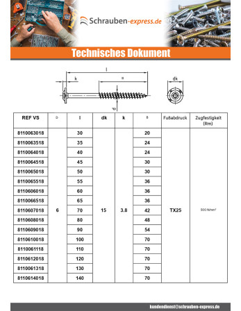1 x Spanplattenschrauben Edelstahl A2 8x140 Mit...