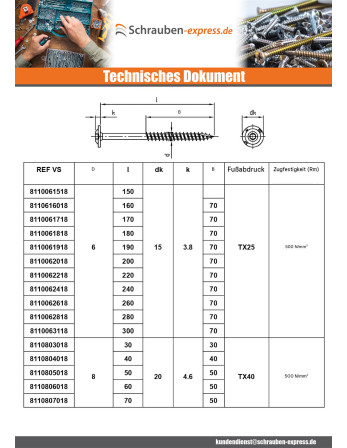 1 x Spanplattenschrauben Edelstahl A2 8x140 Mit...
