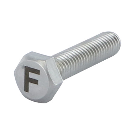 1 x Metallschrauben Sechskantkopf 8x35 Edelstahl A4 mit Buchstabengravur "F"
