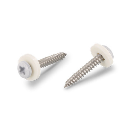 1 x Blechschraube Zylindrischer Flachkopf Pozi PZ3 + Scheiben/Unterlegscheibe Nylon 3,9 x 32 Edelstahl A2 Weiß
